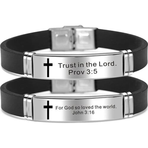 Cross Bracelet Christian Religious Bangle Jesus Scripture Quote Bible Verse Inspiring Faith Silicone Bracelets Men Jewelry Gift
