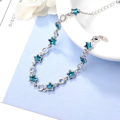 DIWENFU Real 925 Sterling Silver 17-19cm Bracelet for Women Casual Party Sapphire Bracelet Silver 925 Jewelry Pulseira Feminina