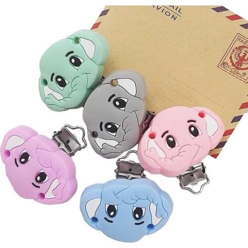 Chenkai 50PCS BPA Free DIY Silicone Elephant Teether Clip Baby Cute Pacifier Dummy Nursing Soother Sensory Toy Gift Accessories