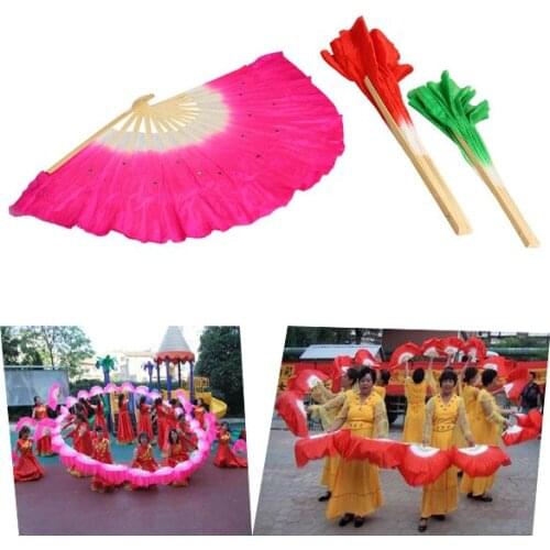 Colorful Silk Veil Folk Art Chinese Belly Dance Dancing Bamboo Short Fan