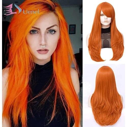 UENEL 26" Long Straight Side Bang Costume Women Wig orange