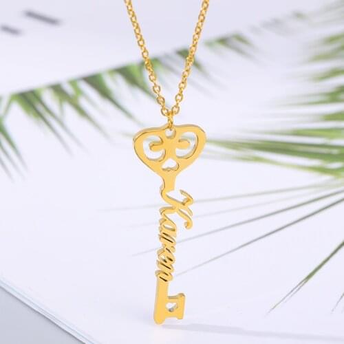 Customized Stainless Steel Name Pendent Necklace Custom Key Name Necklace Personalized Heart Necklaces For Women Men Gift BFF