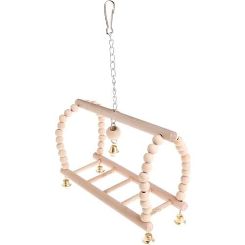 Pet Swing Bridge Natural Wood Parrot Bird Parakeet Hanging Cage Beads Bell Funny Climb Ladder Pendant Supplies Balance Training