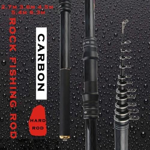 Carbon rock fishing rod 2.7-6.3m hard telescopic black pole freshwater powerful fishing tackle gift for dad and friend