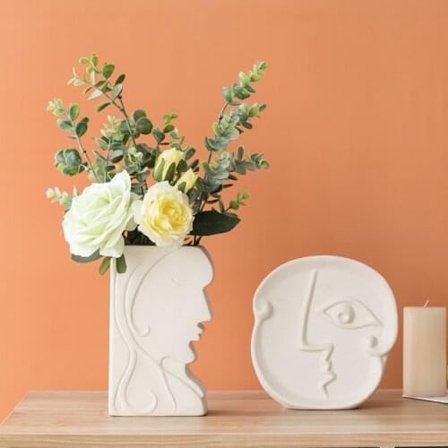 Ceramic Face Vase Nordic Minimal Flower Pot Living Room Bedroom Desktop Decoration Balcony Office Ornaments Desk Accessories