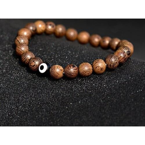 Classic 8MM Wood Evil Eye Beads Bracelet Men Homme Ethinc Tibetan Bileklik Mala Stone Bracelet Yoga Rosary For Women