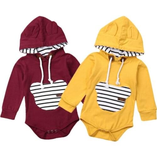 Newborn Baby Infant Boy Girl Clothes Striped Hooded Romper Long Sleeve Jumpsuit One-Piece Outfits Cotton Casual Baby Clothing