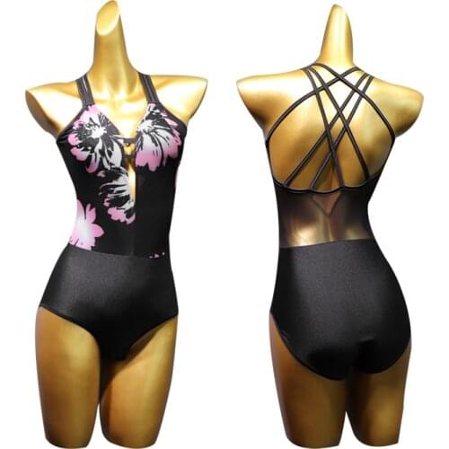 Pole dance clothing print leotard for dance sexy tights for dancing latin top ballroom dance top dance lingerie dance jumpsuit