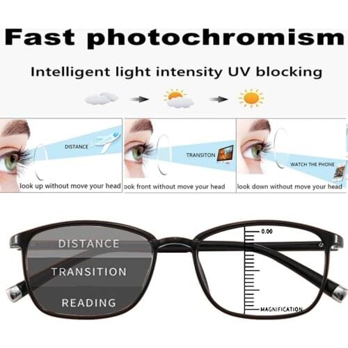Progressive Multifocus Photochromic Reading Glasses Blue Light Blocking Tr90 Spring Hinge Multifocal Readers Eyeglasses 1.5 2.5