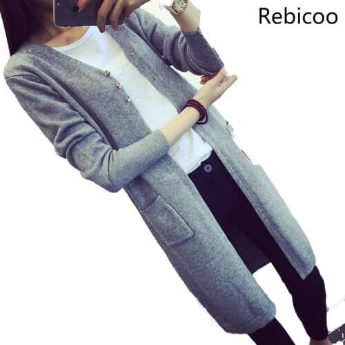 New Spring Women Sweater Cardigans Casual Warm Long Design Female Knitted Sweater Coat Cardigan Sweater Lady