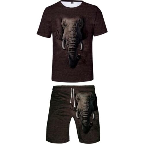 New 3D animal T-shirt + beach shorts male / female hip hop summer casual 3D elephant print boy / girl two-piece fashion cool