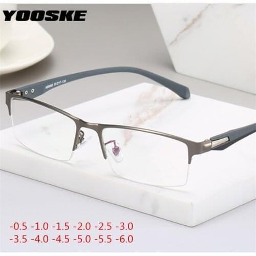 YOOSKE Myopia Transparent Glasses Frame Women Men Metal Finished Short-sighted Eyewear -1 -1.5 -2 -2.5 -3 -3.5 -4 -5 -5.5 -6