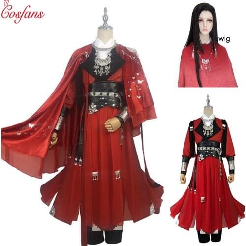 Desperate ghost king Hua cheng Cosplay Tian guan ci fu Black Long Cosplay Costmes with cloak Halloween cosplay costume and wig