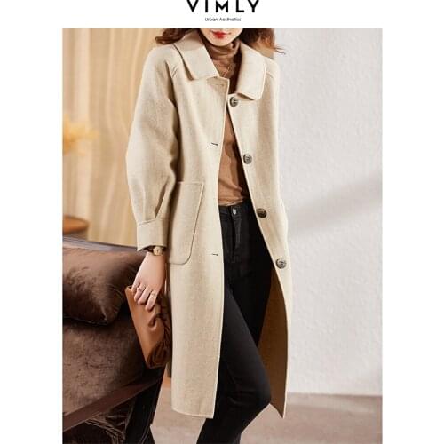 Double-sided tweed coat womens medium long autumn and winter woolen coat fashion temperament gentle Department small