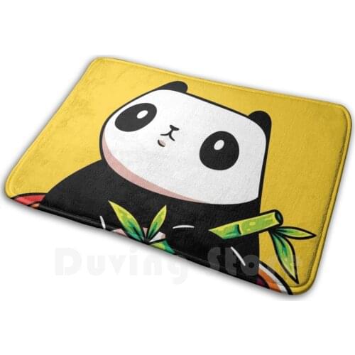 Panda In A Mug Soft Non-Slip Mat Rug Carpet Cushion Panda Bear Bamboo Stick Vegan Cup Tea Coffee Drink Heart Love Cute