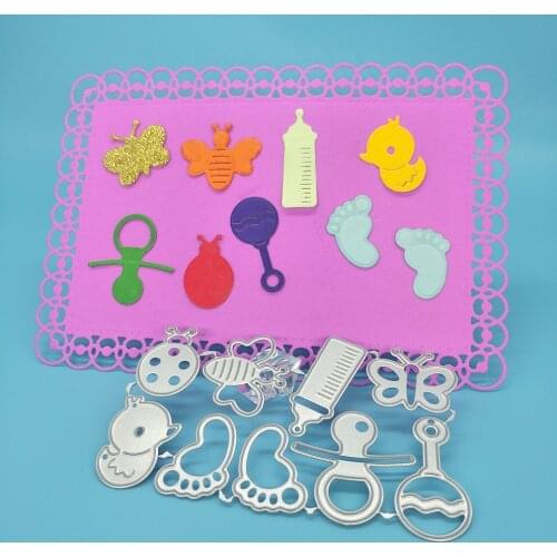 Bee and butterfly duck baby bottle footprints, baby toy set metal cutting knife mold, scrapbook, photo album decoration, DIY