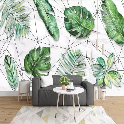 Milofi custom photo wallpaper 3D now Nordic rainforest banana leaf geometric lines background wall decoration mural wallpaper