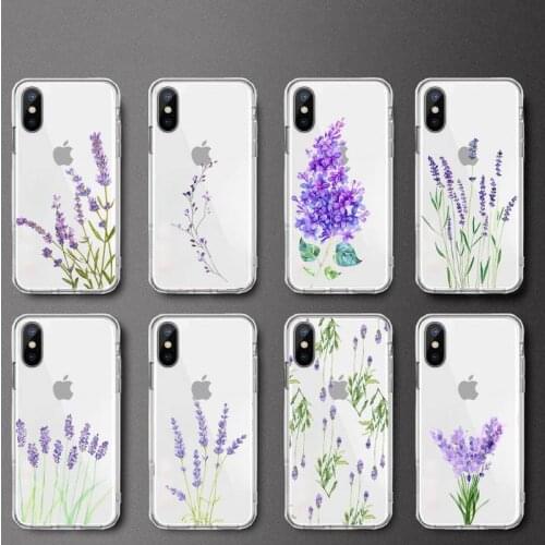 Simple Lavender Purple Flowers Phone Case Transparent soft For iphone 5 5s 5c se 6 6s 7 8 11 12 plus mini x xs xr pro max