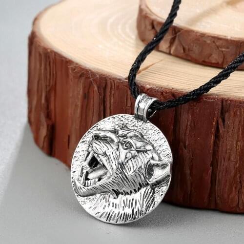 QIAMNI Retro Animal Panther Head Pendant Necklace Choker Tiger Rope Chain Men Necklace Slavic Viking Amulet Jewelry Gift Bijoux