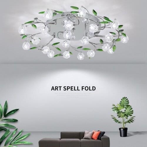 Luxury Crystal LED chandelier light Green Leaf Glass Bubble Lampshade Dining room Cloth Store Hanging Chandelier Lighting G4