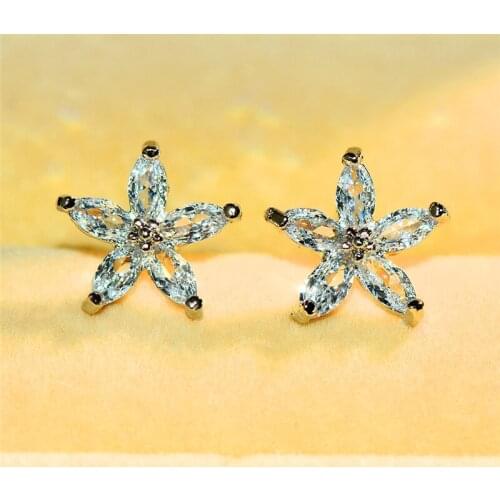 Multicolor Zircon Small Star Stud Earrings For Women 925 Sterling Silver Filled Royal Blue Purple Pink Earrings Wedding Jewelry
