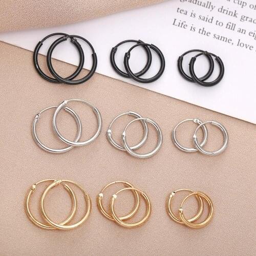1cm 1.5cm Earrings Hoop Gold Silver Color Round Small Ear Rings for Women Metal Ear Cuff Simple Style Women Clip Huggie Earrings