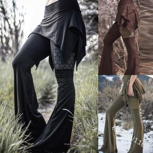 Womens Bell-Bottoms Retro Leg Bandage Costume Pants Medieval Renaissance Lace Up Casual Pants Halloween Cosplay Trouser Clothes