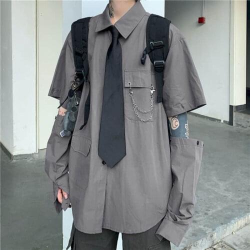Workwear shirt female design sense niche sleeves detachable long-sleeved shirt Harajuku style solid color loose top autumn tide
