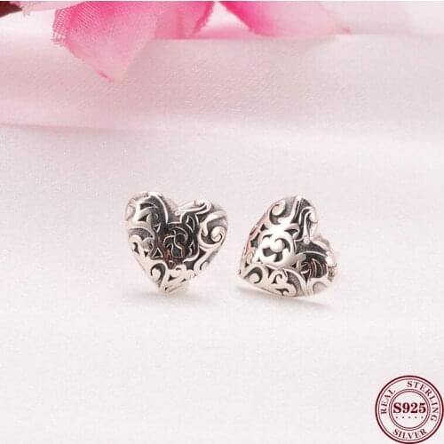 Original 925 Sterling Silver Earring Sparkling Pattern Heart Single Stud Earring For Women Wedding Party Gift Fashion Jewelry
