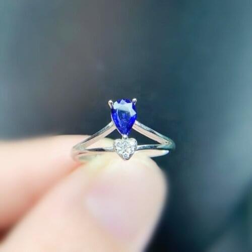 Natural real blue sapphire crown style ring Per jewelry 925 sterling silver 4*6mm 0.5ct gemstone Fine jewelry T214163
