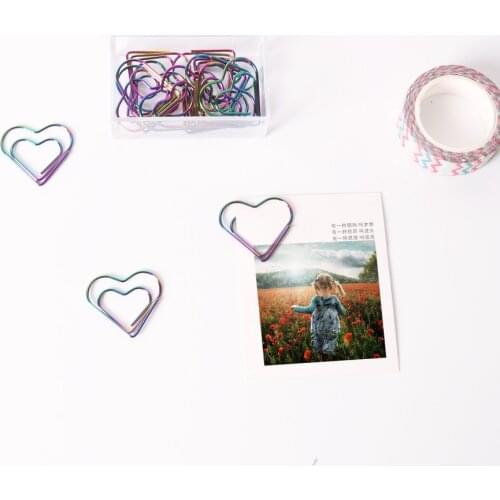 TUTU 10Pcs/set Rainbow Heart Shaped Paper Clips Bookmark Planner Tools Scrapbooking Tools Memo Clip Metal Binder Paperclip H0380