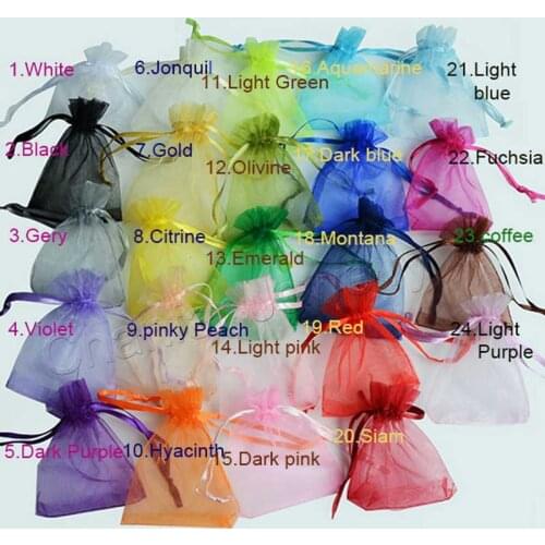 100pcs 24 Colors Jewelry Bag 5*7 7*9 9*12 10*15cm Wedding Gift Organza bag Jewelry Packaging Display & Jewelry Pouches