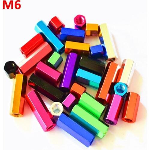 2PCS M6 Spacing Screws Nuts Aluminum Alloy Hex Standoff Spacer Column Flat Head Double Pass Multiple Color Length 5-60mm