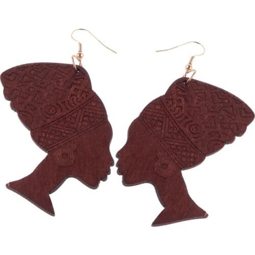 2x Unique African Women Head Wrap Wooden Hook Dangle Earrings Jewelry Gifts