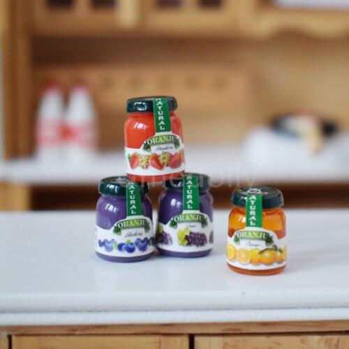 4PCS Mini 1/12 Scale Dollhouse Miniature Jam Model Doll Pretend Play Food Toy Kitchen Accessories