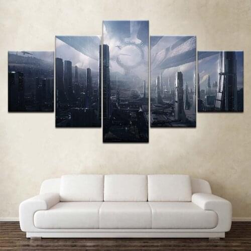 5 Pieces Wall Art Canvas Painting Mass Effect The Citadel Gaming Poster Modular Picture Living Room Home Decoration