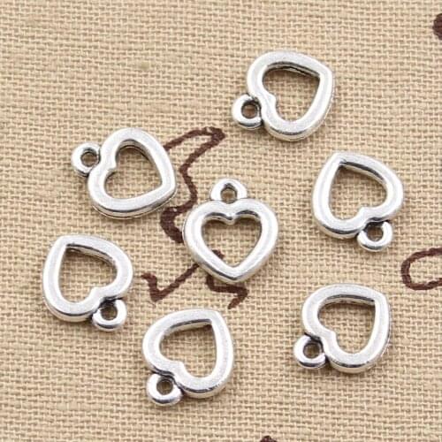 50pcs Charms Heart 12x10mm Handmade Craft Pendant Making fit,Vintage Tibetan Silver color,DIY For Bracelet Necklace