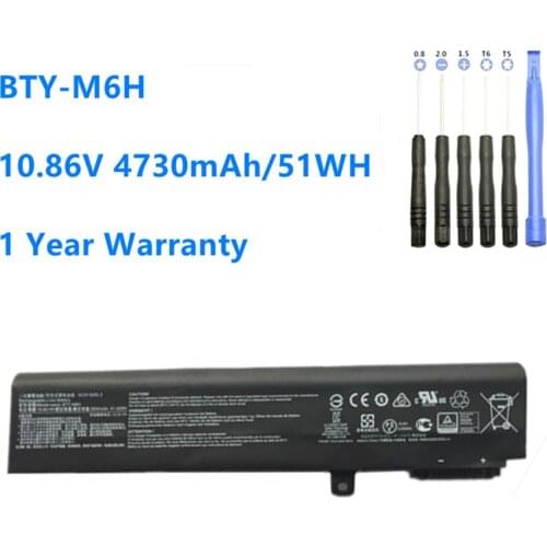 10.86V 51WH BTY-M6H Laptop Battery For MSI GE62 GE72 GP62 GP72 GL62 GL72 GP62VR GP72VR PE60 PE70 MS-16J2 MS-16J3 MS-1792 MS-1795