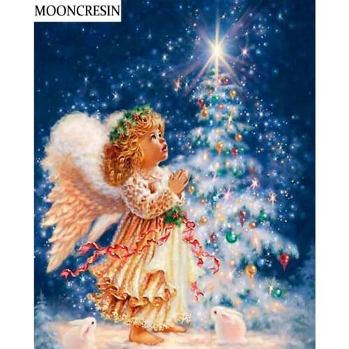 5D Diy Diamond Painting Angel Mosaic Painting Rhinestone Crystal Diamond Embroidery Cross Stitch Christmas Tree Home Decoration