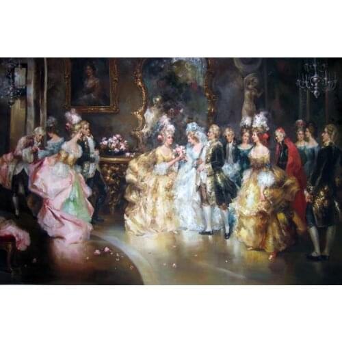 Free shipping classical noble party flowers canvas prints court figures oil painting printed on canvas wall decoration picture