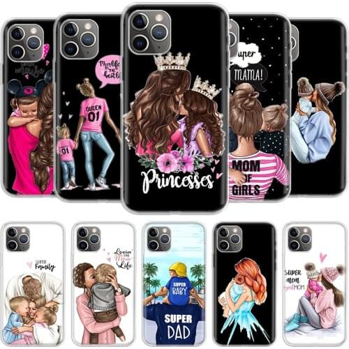 Mom and Baby Dad Phone Case For iPhone 11 12 Mini Pro 7 6 X 8 6S Plus XS MAX + XR 5S Eleven Art TPU Cover Coque Capa Shell