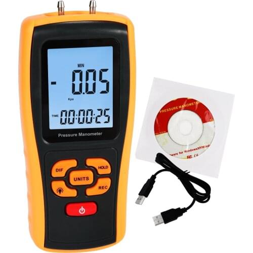 Digital Differential Pressure Gauge Manometer +/- 10kPa Range 11 Pressure Units w/ Dual Port & Software Gas Air Pressure Tester