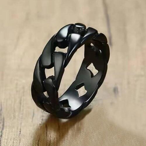 CXQNEWA Stainless Steel Cuban Link Chain Ring Men Gold Silver Plated Men Kpop Jewelry 7mm Male Finger Ring Accessory Wholesale