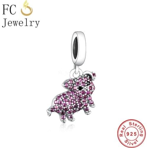 FC Jewelry Fit Original Charm Bracelet Necklace 925 Silver Shining Pink Zircon Crystal Pig Bead For Making Women Berloque 2021