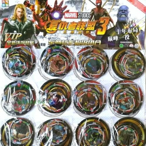 Avengers Infinity War Iron Man Spider-Man Captain Thanos Rocket Raccoon Plastic Round Cards TCG Limited Suit Action Figure
