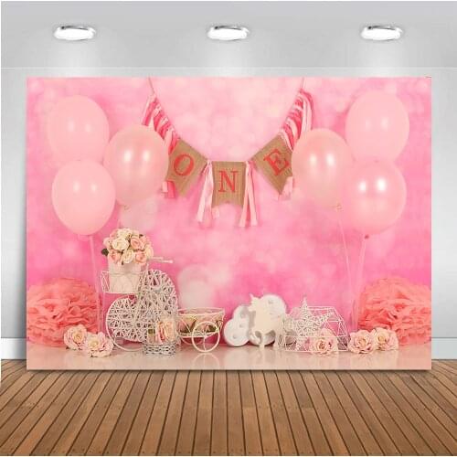 Photography backdrop 1st birthday theme newborn baby portrait pink wall balloons background for photo studio one birthday party