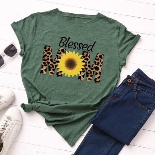 Women Summer T Shirt Cotton Plus Size 5XL Casual Short Sleeve Fashion Leopard Mom Flower Print T-shirts Graphic Tee Shirts Tops