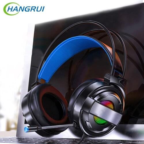 Hangrui Gaming Headset 7.1 Sound Vibration Headset with Microphone Noise Cancelling Stereo Bass Headphones LED Light USB Plug