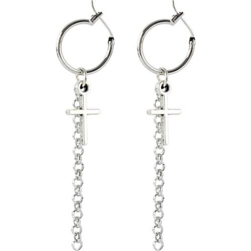 CRLEY Hot Sale Chic Earrings Cross Pendant Men Female Jewelry Fashion Gift Party Korea Style Charm Metal Chain Earring