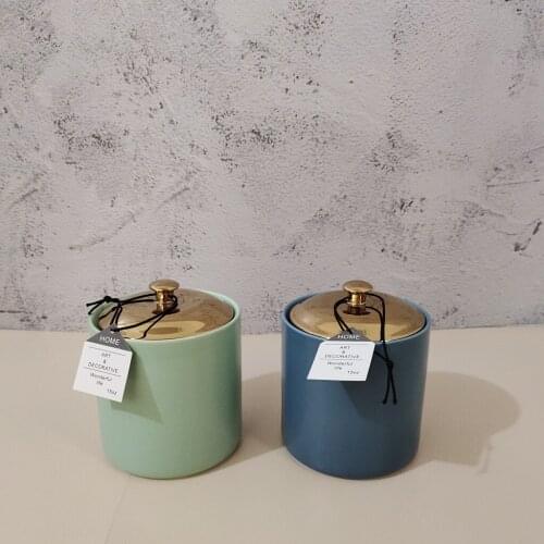 Morandi ceramic gold matte with lid storage jar Candlestick storage jar candle jar aromatherapy jar ornament